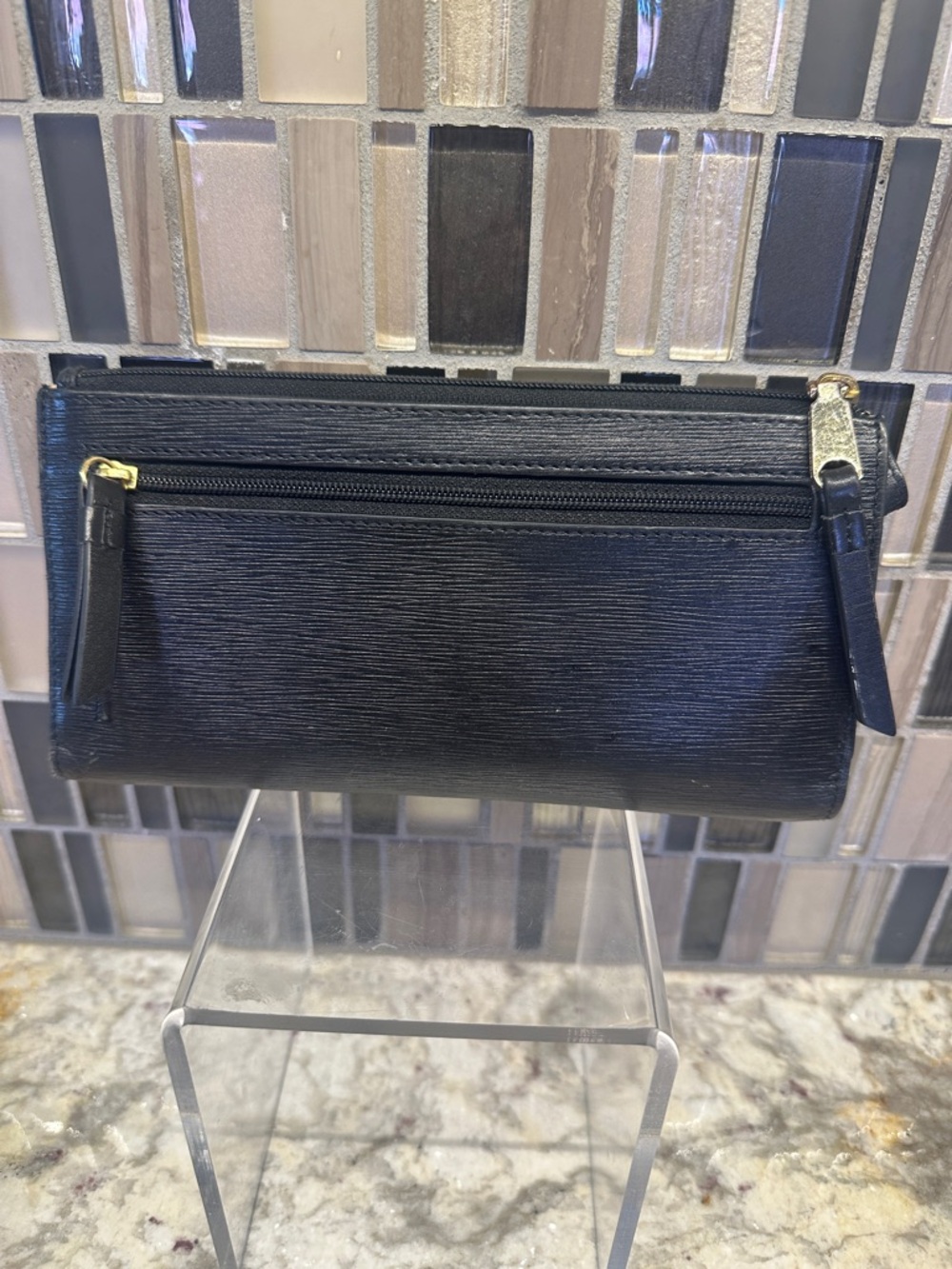 RADLEY LONDON Black Textured Zip Wallet with Gold Accents